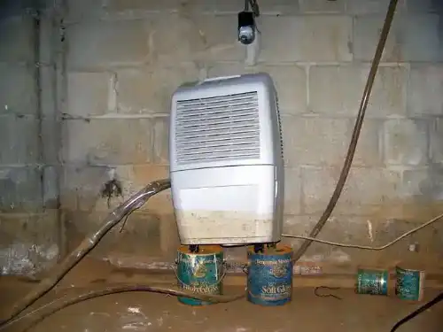 dehumidifier in wet block basement