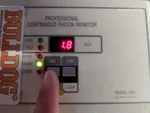 radon-testing-edwardsville-ks-1207-s-105-st-66111-39.07609940N-94.82281380W-bulldog-home-inspections-20250830_182457 Radon detector displaying low level (1.8 pCi/L) at 36‑year‑old ranch in Castle Park subdivision of Edwardsville, KS — 66111 (39.0761° N, 94.8228° W)