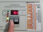 radon-testing-excelsior-springs-mo-620-highland-st-64024-39.33742530N-94.21929260W-bulldog-home-inspections-20250825_163046 Radon detector showing elevated level (4.1 pCi/L) at 70-year-old raised ranch in McGlothlins Addition subdivision of Excelsior Springs, MO — 64024 (39.3374N, 94.2193W)
