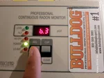 radon-testing-lees-summit-mo-1408-ne-whitestone-dr-64086-38.93686890N-94.34566810W-bulldog-home-inspections-_20250930_13531220251002_143236 Radon testing device showing 6.3 pCi/L in a two‑story home in Preston Meadows, Lee’s Summit, MO
