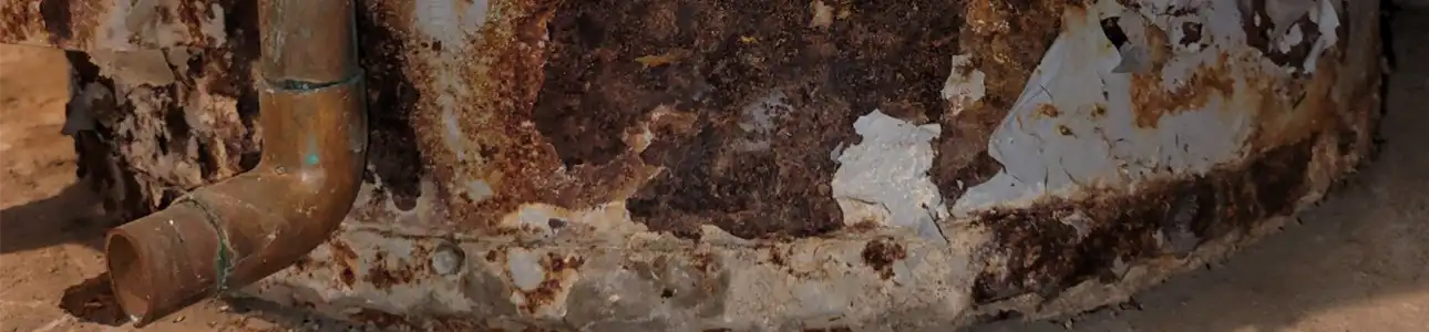 Rusted out water heater during plumbing inspection - Polo, MO - December 2025 - 25-year-old reverse 1.5-story