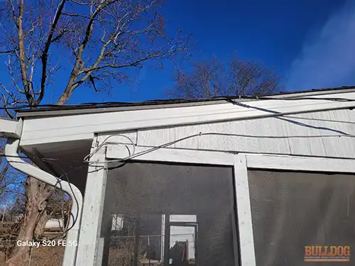 Service cables rubbing roof close-up in Meadowmere subdivision of Grandview, MO 64030 (38.87638920N, 94.51675420W)