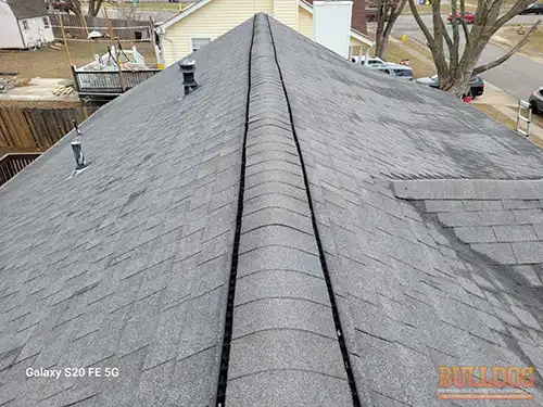 Roof ridge inspection in Foxhaven subdivision of Raymore, MO – 64083 (38.81199980N, 94.48856710W)