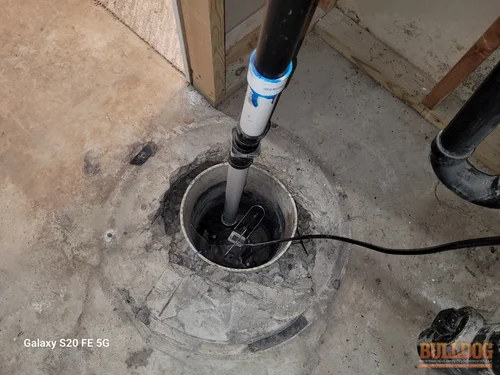 View inside sump pit in Brougham Village subdivision of Olathe, KS — 66062 (38.85294200N, 94.77380650W)