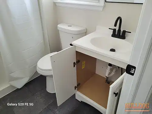 Investment property master bath in South View Manor subdivision of Grandview, MO — 64030 (38.90212940N, 94.49951420W)